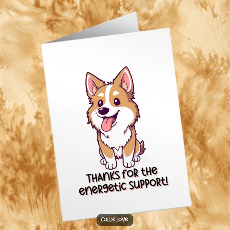 Funny Free Printable Collie Thank You Card: A happy panting Collie, tongue lolling, ready to relax after a rewarding effort, perfect for thanks.