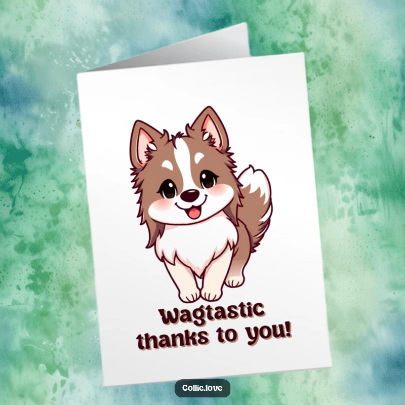 Funny Free Printable Collie Thank You Card: A joyful Collie with a happy smile and wagging tail, perfect for saying thank you.