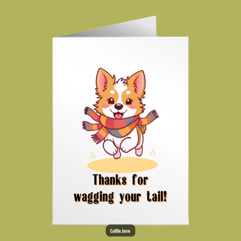 Free Printable Collie Thank You Card: Joyful Scarf Dog Running Gift