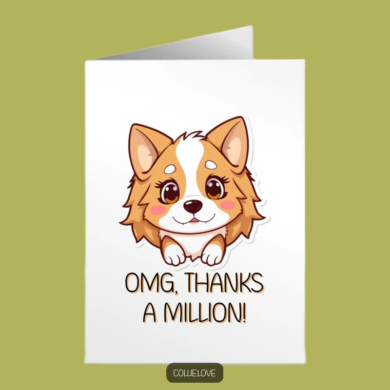 Free Printable Thank You Card: Surprised Kawaii Collie - Funny Downloadable Gift!