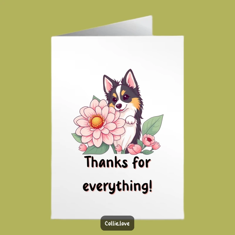 Free Printable Thank You Collie Card: Flower Peek Downloadable Thanks