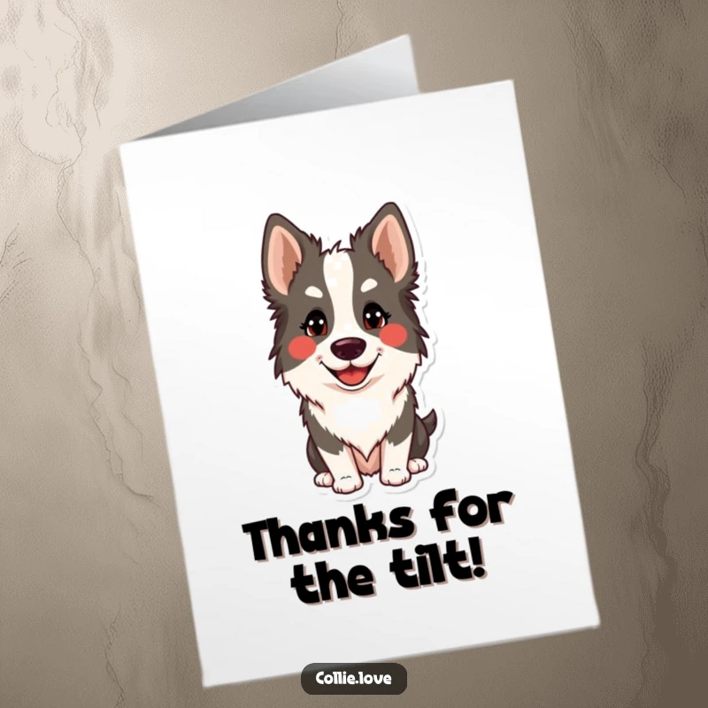 Free printable thank you card featuring a charming Collie dog with a curious, happy head tilt.
