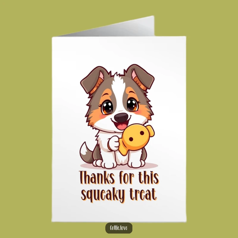 Free Printable Thank You Card: Funny Collie Squeaky Toy, Grateful Dog Downloadable