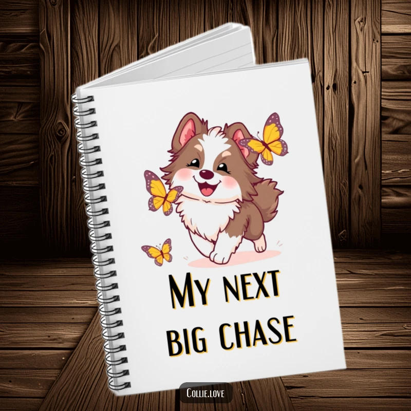 Funny Collie Dog Notebook: A fluffy Collie's happy chase after a butterfly, perfect for jotting down notes with a smile.