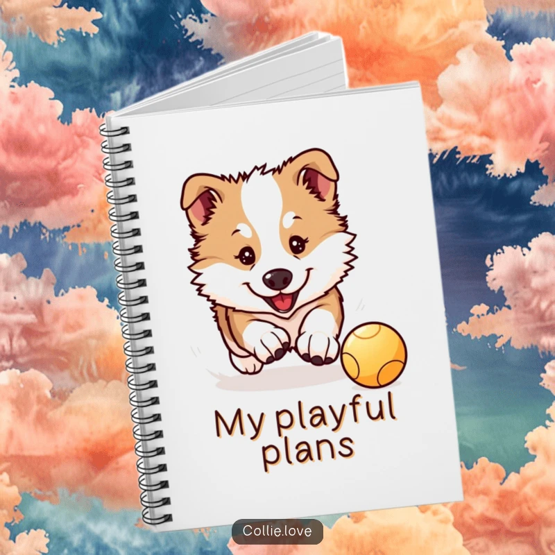 Funny Collie Puppy Notebook: A cute Kawaii Collie puppy chases a bouncing ball, inspiring notes and doodles.