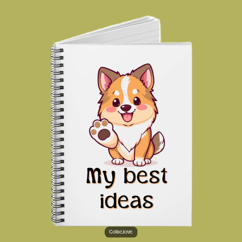 Funny Kawaii Collie Notebook, Friendly Paw Journal, Creative Collie Stationery Gift