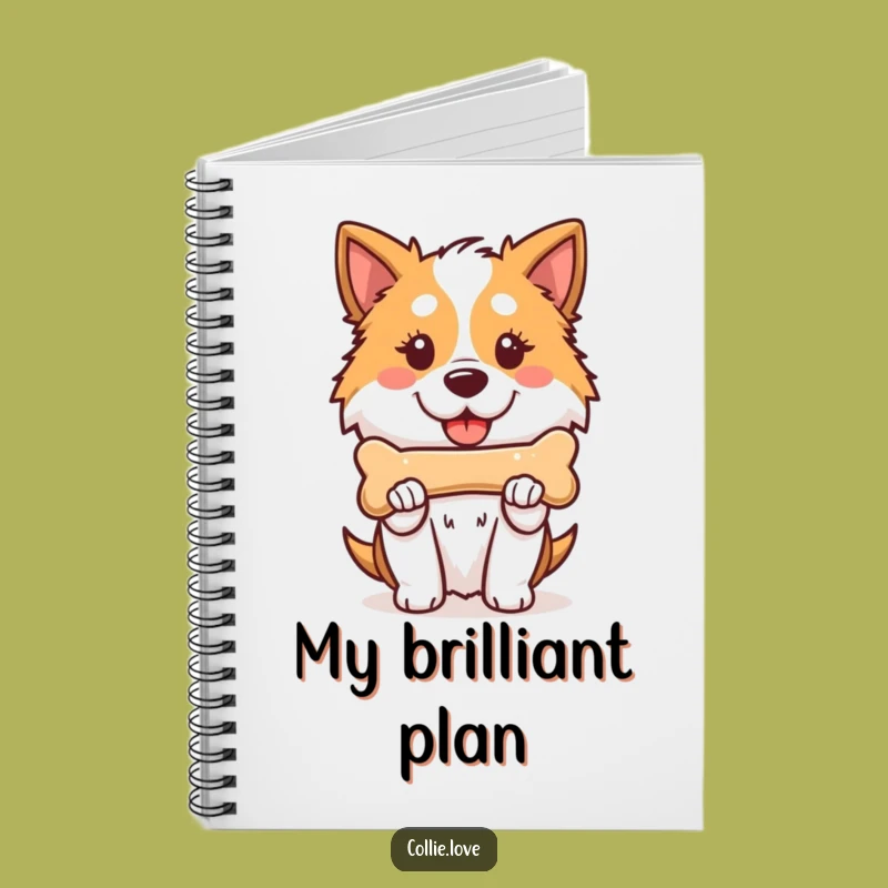 Funny Kawaii Collie Notebook, Proud Dog Bone Journal, Creative Collie Stationery Gift