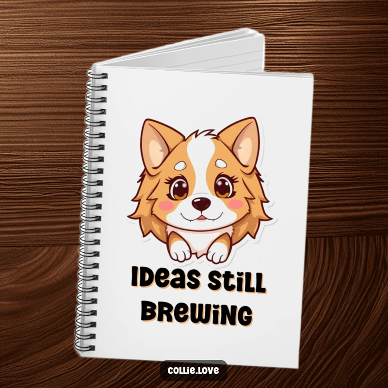 Funny Kawaii Collie Notebook, a dog with ears flopped over looking surprised, perfect for writing.