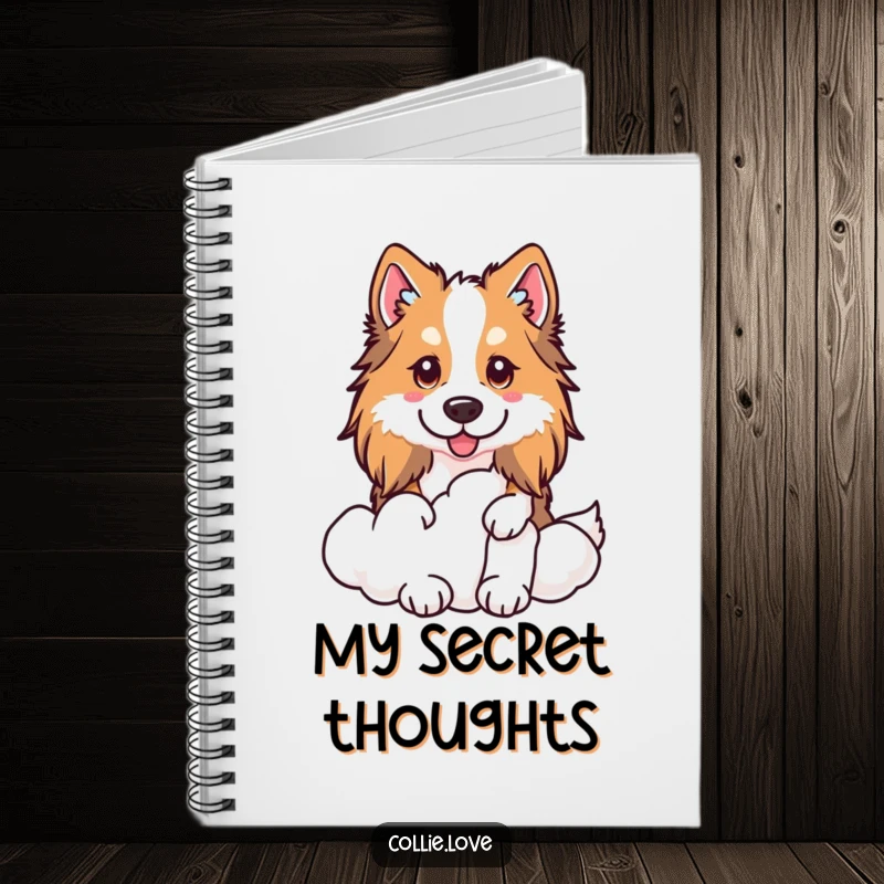 Funny Kawaii Collie Notebook, a dog peeking from behind a cloud, perfect for writing.