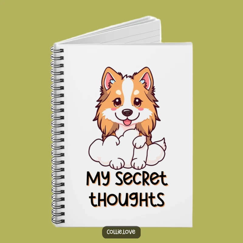 Funny Kawaii Collie Notebook, Cloud Peeker Journal, Creative Collie Stationery Gift