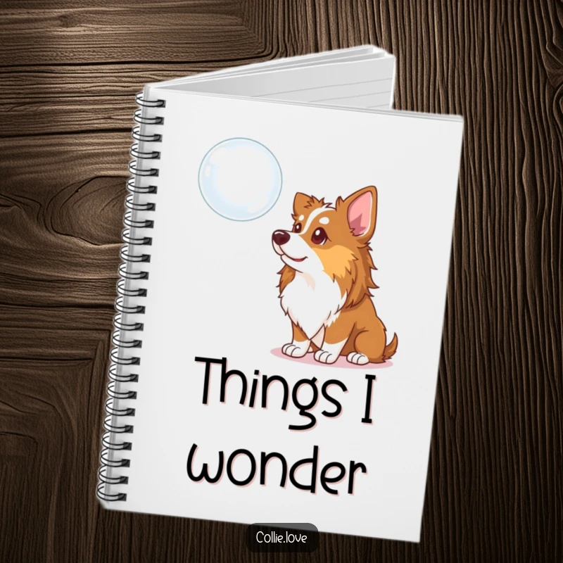 Funny Collie Dog Notebook: A curious Collie focused on a bubble, ideal for note-taking with a smile and a hint of wonder.