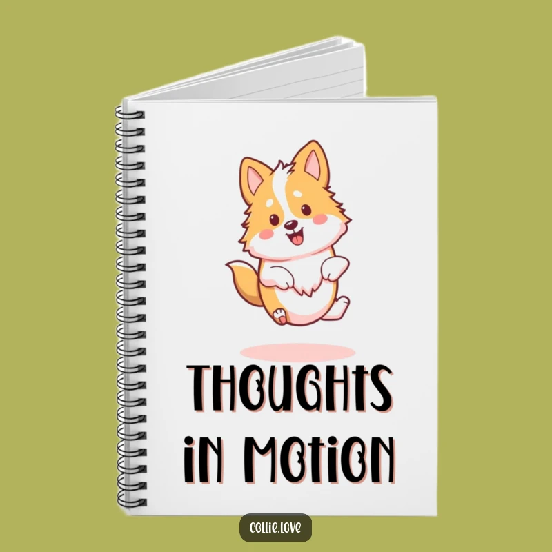 Funny Kawaii Collie Notebook, Joyful Spin Journal, Creative Collie Stationery Gift