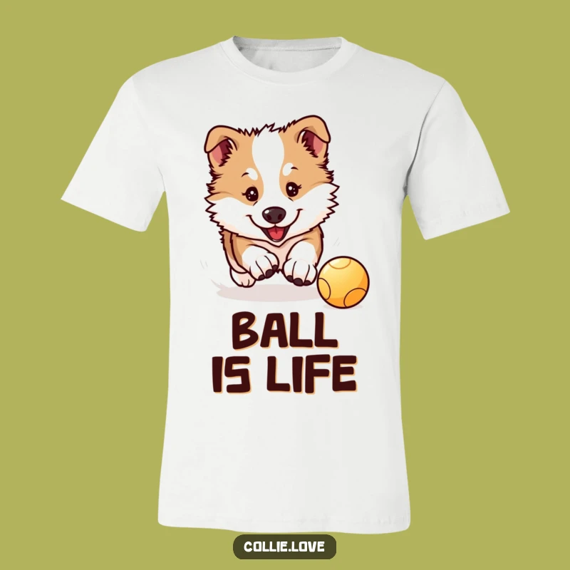 Funny Collie Puppy T-Shirt: Kawaii Collie Chases Ball, Hilarious Gift