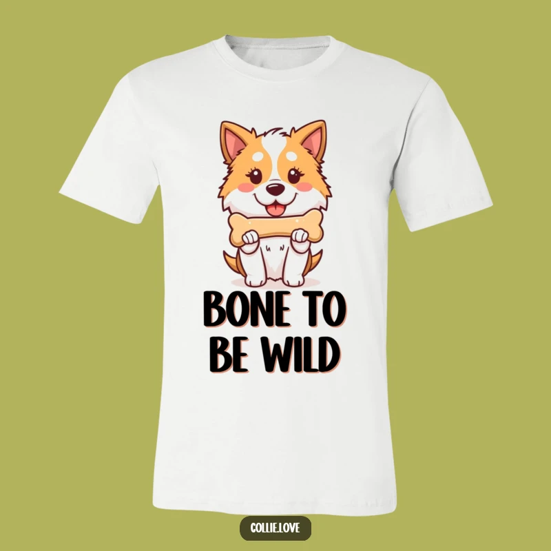 Funny Kawaii Collie T-Shirt, Proud Dog Wearing Bone, Hilarious Collie Apparel Gift