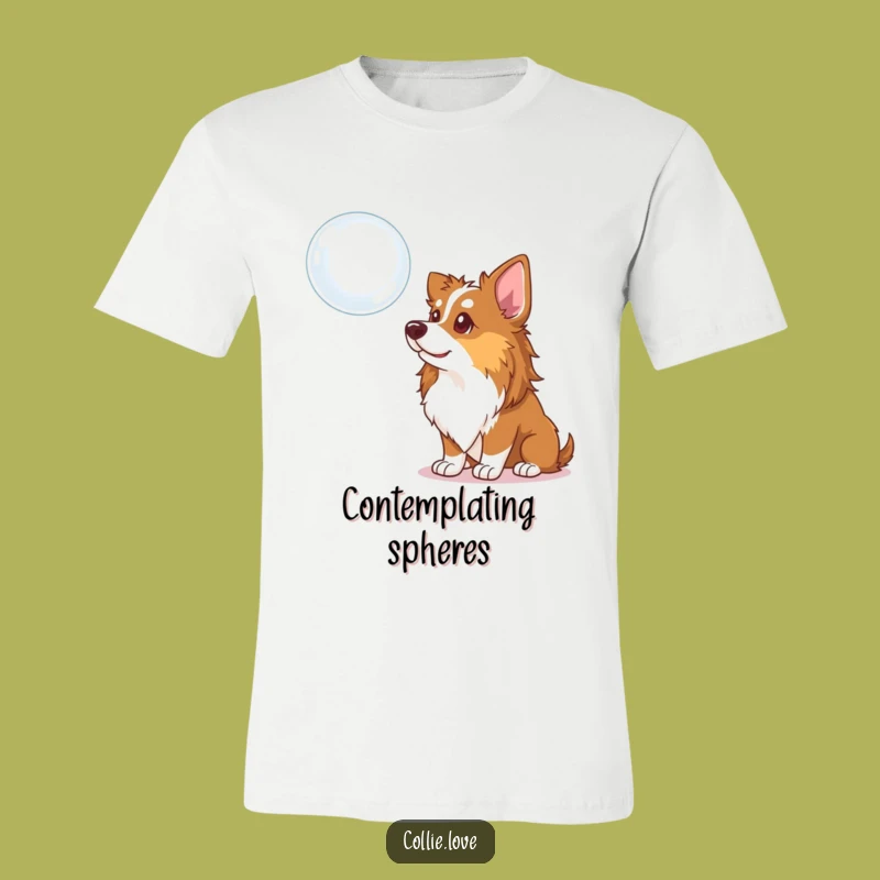 Funny Collie Dog T-Shirt: Curious Bubble Watcher, Humorous Tee for Dog Enthusiasts Gift