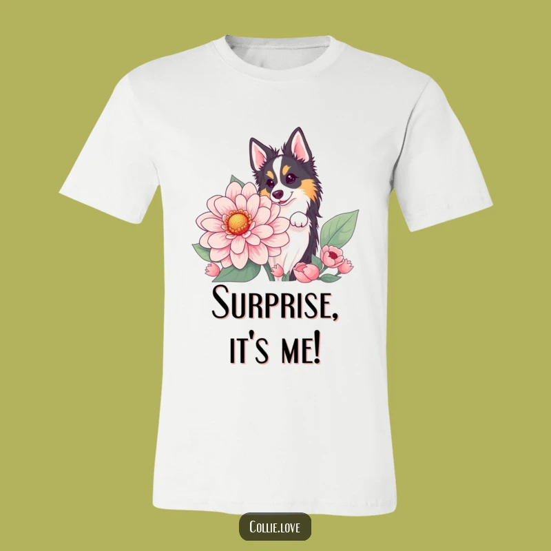 Funny Collie Flower Peek T-Shirt: Hide and Seek Humor for Pet Lovers