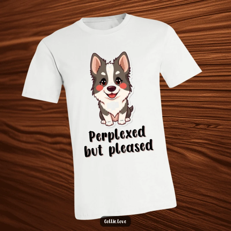 Funny Collie smile t-shirt with a dog doing a cute head tilt. Great funny gift for dog owners.