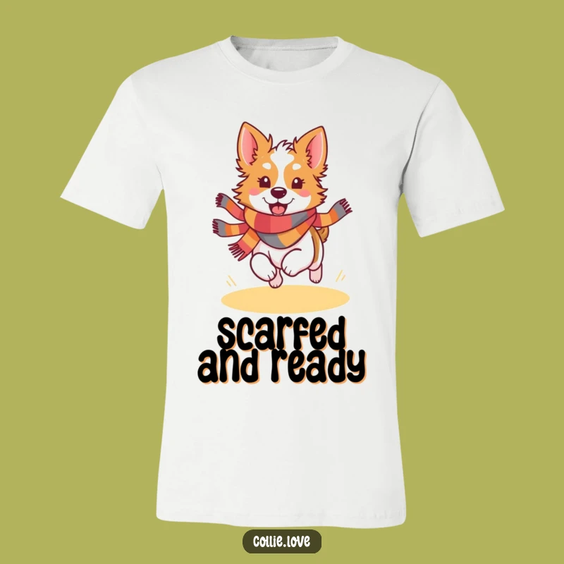 Funny Kawaii Collie Scarf T-Shirt - Joyful Running Dog Tee