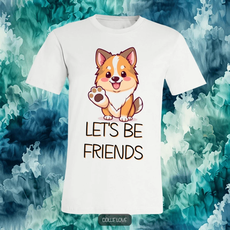 Funny Kawaii Collie T-Shirt, a dog offering its paw in friendship, with a welcoming smile.