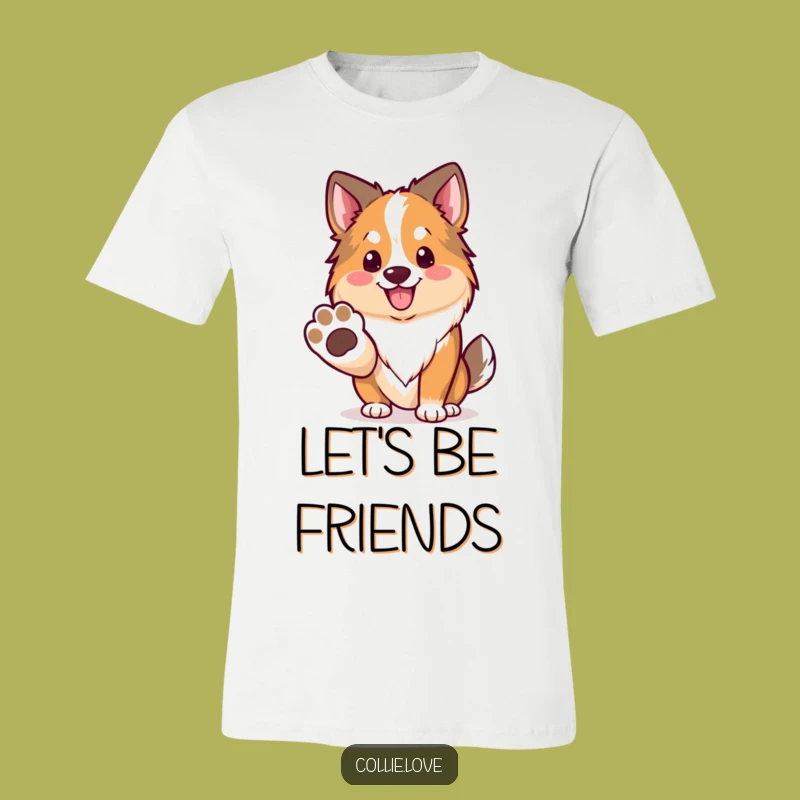 Funny Kawaii Collie T-Shirt, Friendly Paw Offer, Cheerful Collie Apparel Gift