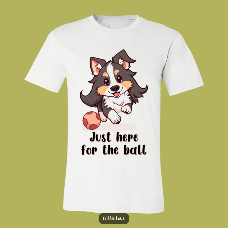Funny Kawaii Collie Floppy Ears T-Shirt - Joyful Dog Chasing Ball Tee