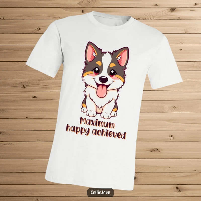 Funny happy Collie panting t-shirt with its tongue hanging out. Great funny gift for dog owners.