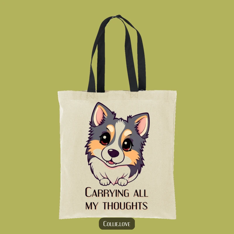 Funny Kawaii Collie Tote Bag: Stylish Inquisitive Head Tilt, a Great Funny Gift