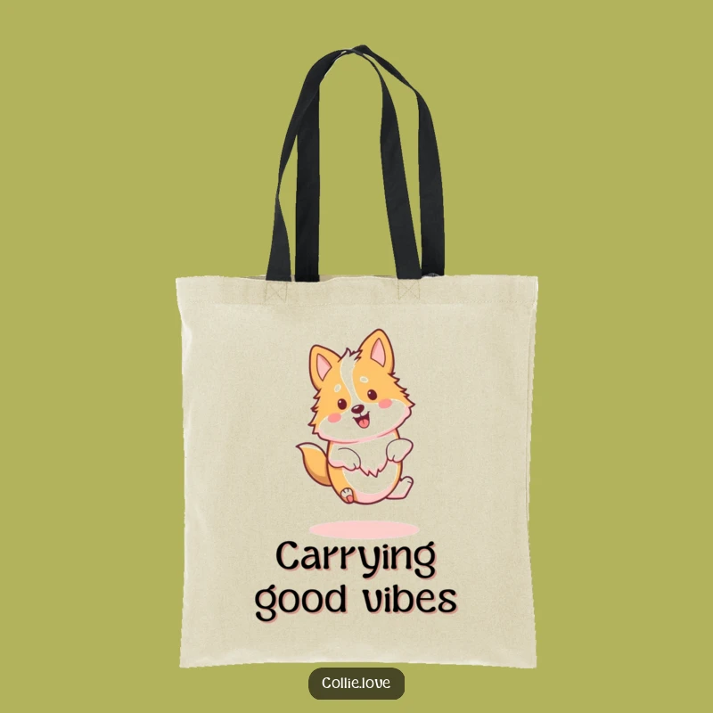 Funny Kawaii Collie Tote Bag, Happy Spin Carrier, Chic Collie Accessory Gift