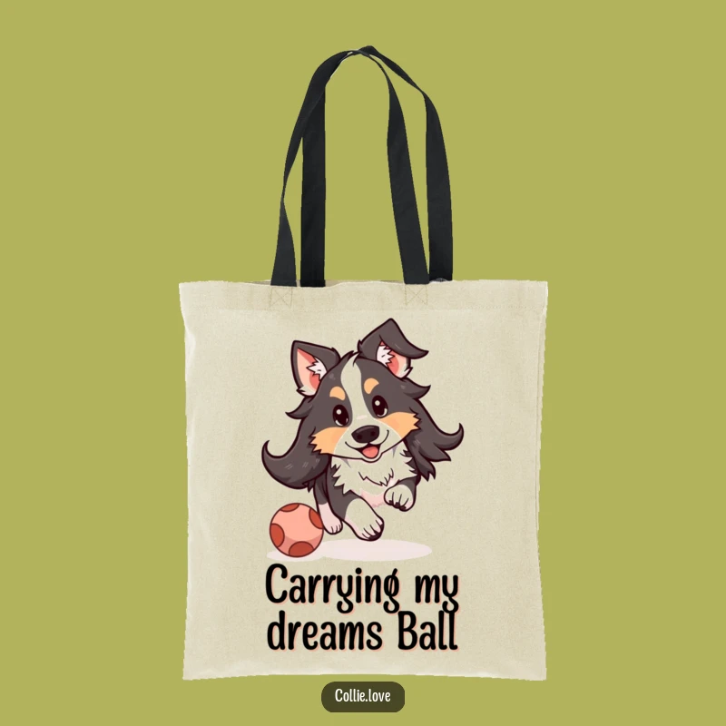 Funny Kawaii Collie Floppy Ears Tote Bag - Cute Dog Chasing Ball Carryall