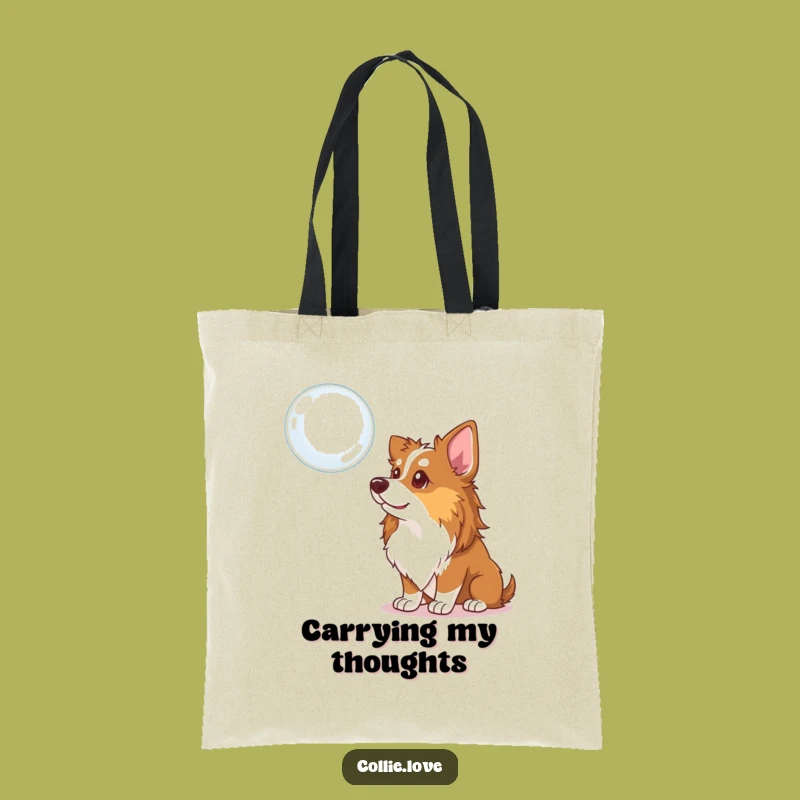 Funny Collie Dog Tote Bag: Curious Bubble Gazing, Stylish and Humorous Accessory Gift