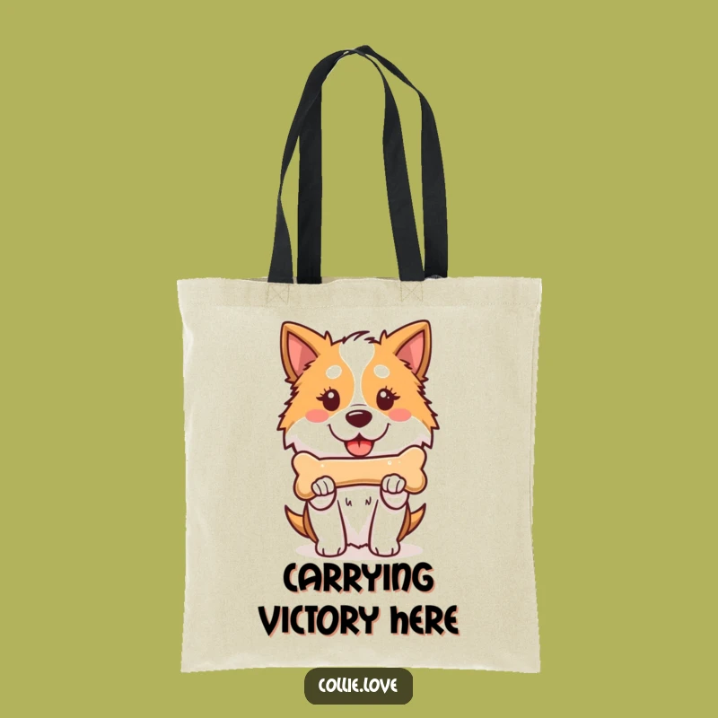 Funny Kawaii Collie Tote Bag, Proud Dog Bone Carrier, Chic Collie Accessory Gift