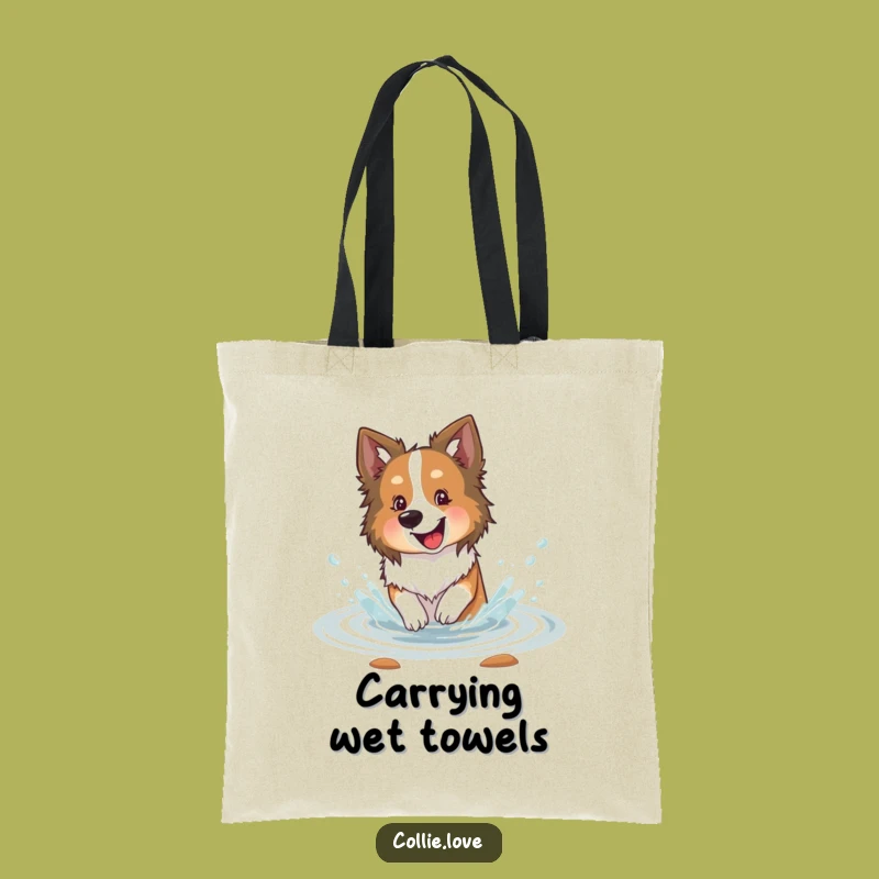 Funny Collie Stream Splashing Tote Bag: Carry Your Fun Wherever You Go