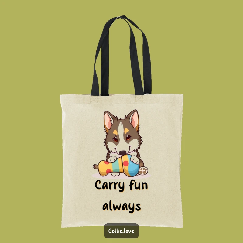 Funny Collie Nudging Toy Tote Bag - Hilarious Dog Playtime Accessory