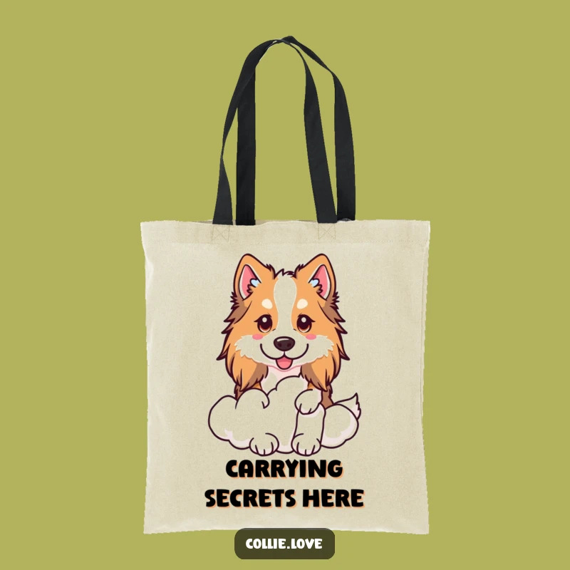 Funny Kawaii Collie Tote Bag, Cloud Peeker Carrier, Whimsical Collie Accessory Gift