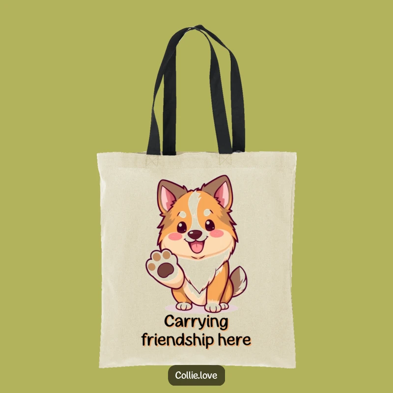 Funny Kawaii Collie Tote Bag, Friendly Paw Carrier, Chic Collie Accessory Gift
