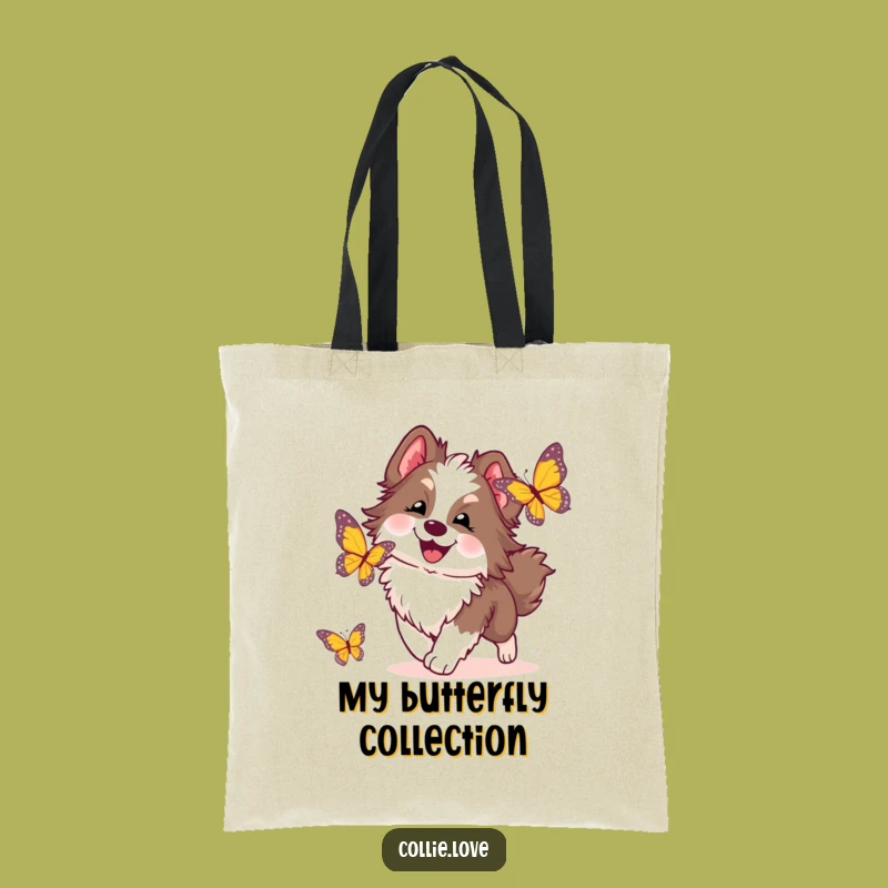 Funny Collie Dog Tote Bag: Spacious and Humorous Butterfly Chase, Perfect Shopping Gift
