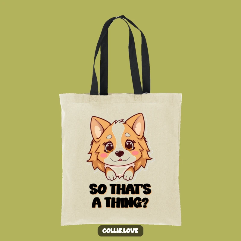 Funny Kawaii Collie Tote Bag, Shocked Ears Carrier, Humorous Collie Accessory Gift